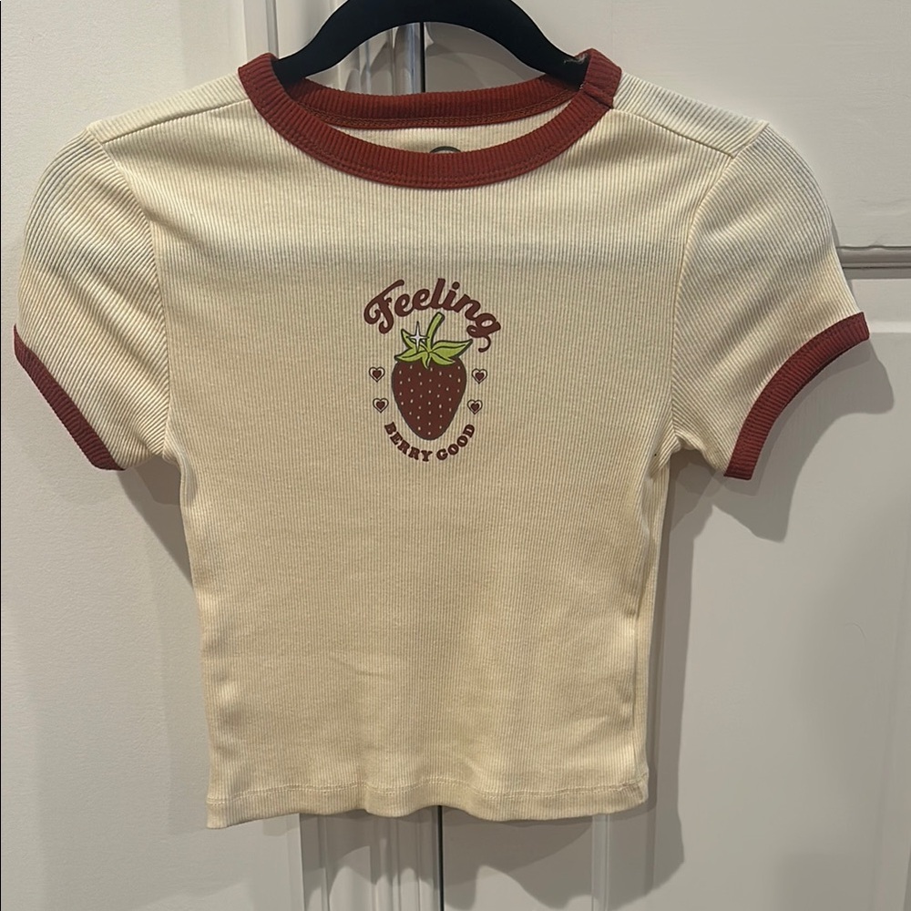 Cream and Red T-Shirt with Strawberry Print